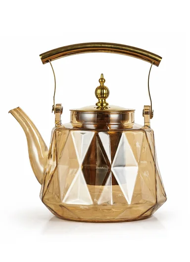1500ml Heat-Resistant Glass Teapot With Removable Stainless Steel Infuser &amp; Handle (D15 x H14)cm - Gold