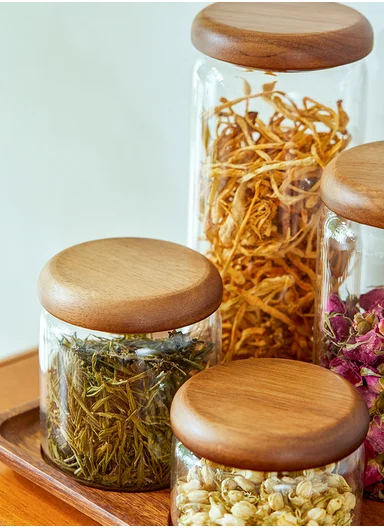 5Pcs Premium Glass Food Storage Jar Set With Acacia Wood Lids 