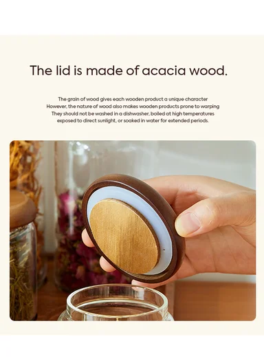 5Pcs Premium Glass Food Storage Jar Set With Acacia Wood Lids 