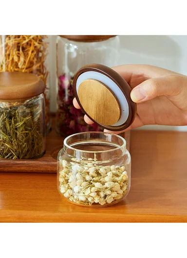 5Pcs Premium Glass Food Storage Jar Set With Acacia Wood Lids 