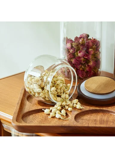 5Pcs Premium Glass Food Storage Jar Set With Acacia Wood Lids 