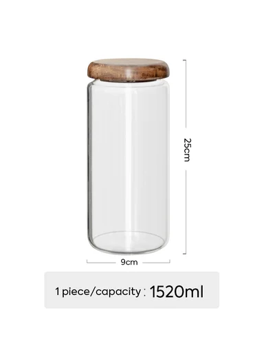 5Pcs Premium Glass Food Storage Jar Set With Acacia Wood Lids 