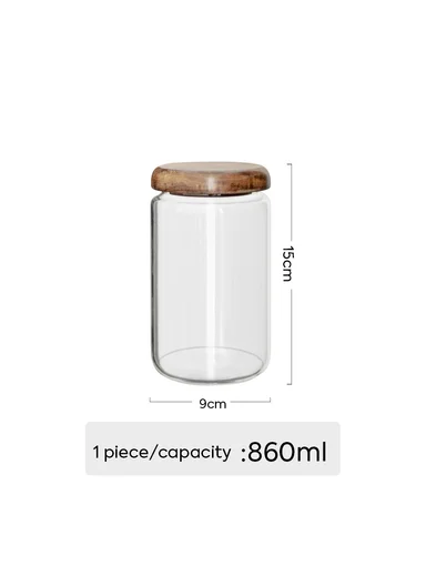 5Pcs Premium Glass Food Storage Jar Set With Acacia Wood Lids 