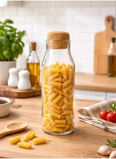 710ML Glass Food Storage Container With Natural Cork Round Lid (D7 x H21)cm 