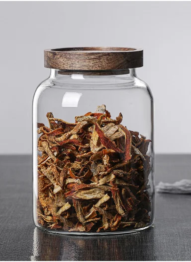 1250ml Clear Glass Storage Jar With Wooden Lid, Wide Mouth Design (D11.5 x H16)cm