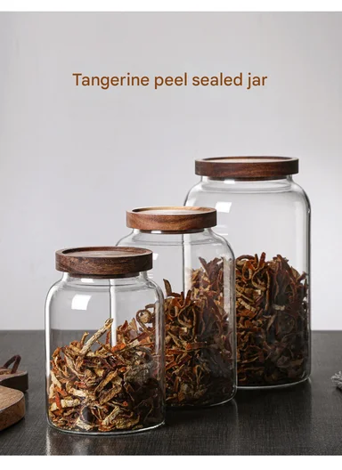 1250ml Clear Glass Storage Jar With Wooden Lid, Wide Mouth Design (D11.5 x H16)cm