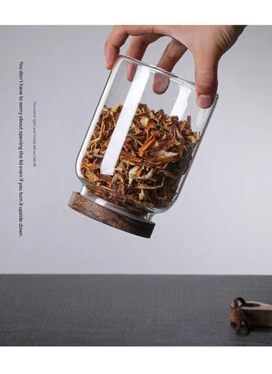 1250ml Clear Glass Storage Jar With Wooden Lid, Wide Mouth Design (D11.5 x H16)cm