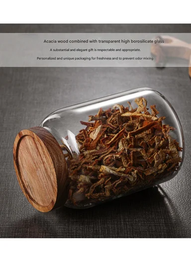 1250ml Clear Glass Storage Jar With Wooden Lid, Wide Mouth Design (D11.5 x H16)cm
