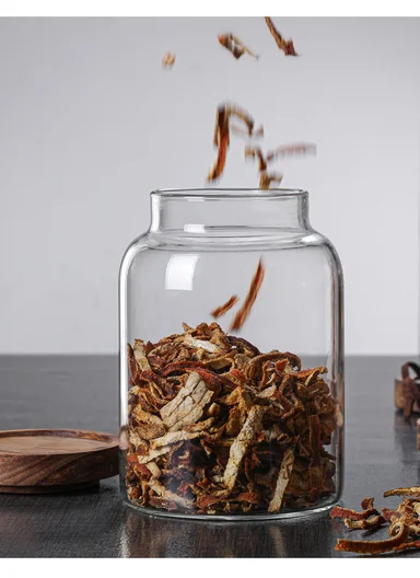 1250ml Clear Glass Storage Jar With Wooden Lid, Wide Mouth Design (D11.5 x H16)cm