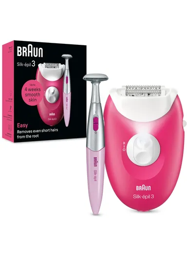 Braun Silk-épil 3 Epilator, Removes Even Short Hairs From The Root, 20 MicroGrip Tweezers, Non-Stop Corded Epilator, Smart Light, Bikini Styler Included, Hair Removal Device SE 3-202