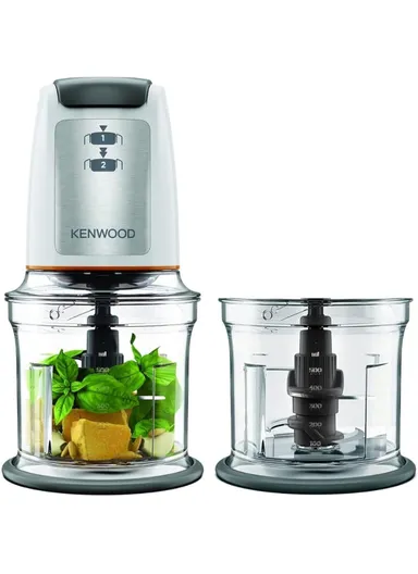 KENWOOD Chopper 500W Electric Food Chopper with 2 x 500ml Bowl, Dual Speed, Stainless Steel Quad Blade, Multi Mayo Mayonnaise Attachment, Spatula, Ice Crush Function CHP61.200WH White