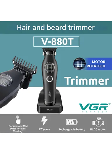 7200 RPM Professional T-Blade Hair Trimmer, Outer Rotor BLDC Motor, 2500mAh Battery, Dual USB &amp; Type-C Charging &amp; LED Display V-880T
