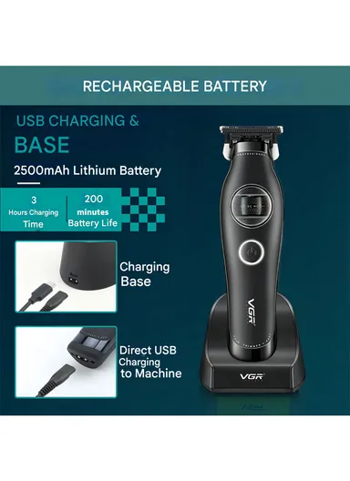7200 RPM Professional T-Blade Hair Trimmer, Outer Rotor BLDC Motor, 2500mAh Battery, Dual USB &amp; Type-C Charging &amp; LED Display V-880T