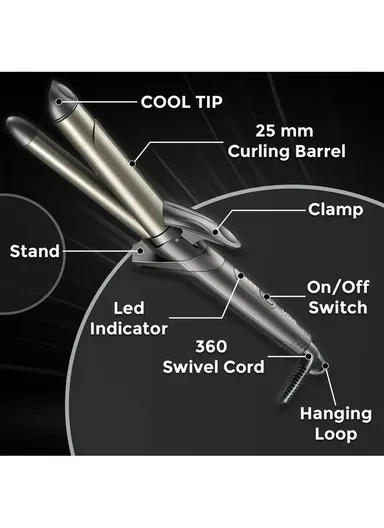 2-in-1 Ceramic Curling Iron with Dual Barrels, 200°C Max Heat &amp; 4-Level Temperature Control V-571 