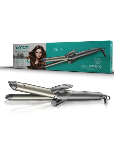 2-in-1 Ceramic Curling Iron with Dual Barrels, 200°C Max Heat &amp; 4-Level Temperature Control V-571 