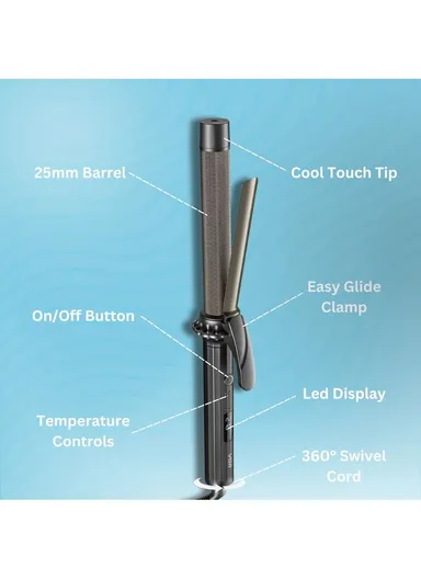 Ceramic-Coated 25mm Curling Iron with PTC Fast Heating, Adjustable 130°C–210°C Temperature &amp; 360° Swivel Cord – Black