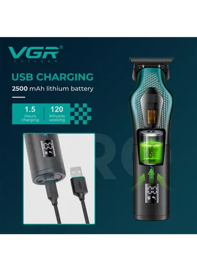 2500mAh Professional Hair Trimmer With DLC Blades &amp; LED Display V-997 