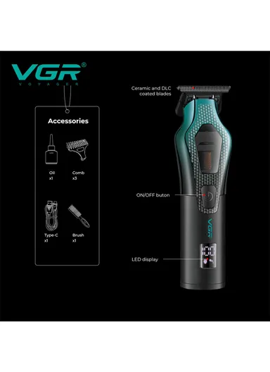 2500mAh Professional Hair Trimmer With DLC Blades &amp; LED Display V-997 
