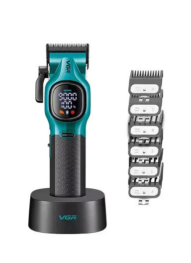 High-Speed 9000RPM Ceramic &amp; DLC Blade Hair Clipper with Type-C Fast Charging, 3200mAh Battery &amp; Magnetic Guide Combs V-886C 