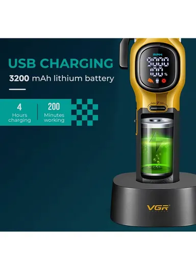 High-Speed 9000RPM Ceramic &amp; DLC Blade Hair Clipper with Type-C Fast Charging, 3200mAh Battery &amp; Magnetic Guide Combs V-886C 