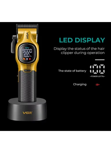 High-Speed 9000RPM Ceramic &amp; DLC Blade Hair Clipper with Type-C Fast Charging, 3200mAh Battery &amp; Magnetic Guide Combs V-886C 