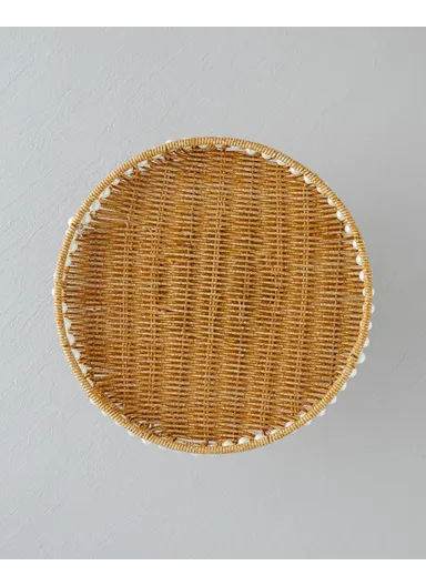 Pearl Plastic Rattan Cake Stand 30 cm Light Brown
