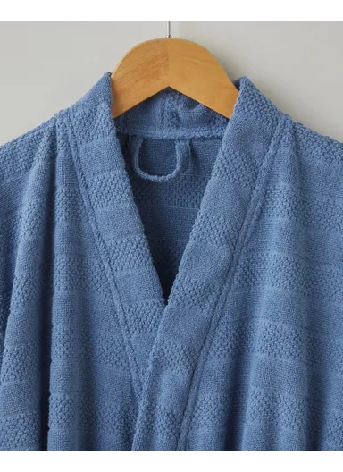 Sandy Stripe Cotton Bathrobe S-M Navy Blue