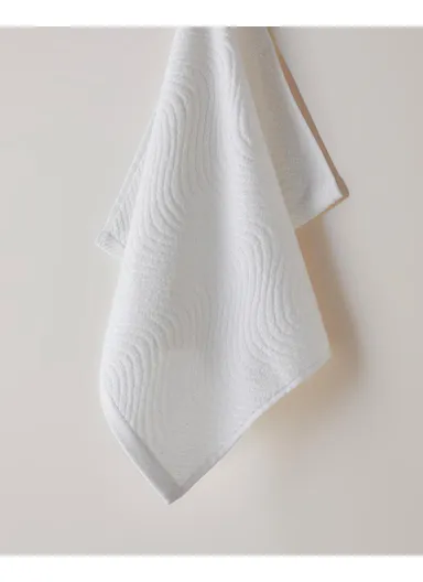 Wave Cotton Face Towel 50x70 cm Ecru