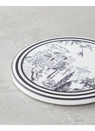 Elegant Ceramic Coaster 10.8x0.8 cm Black - White