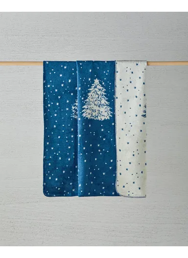 Pine trees Acrylic Cotton TV Blanket 130x170 cm Petrol Blue