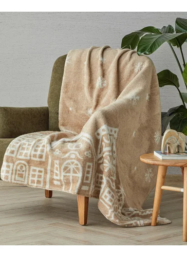 Gingerbread Cottage Acrylic Cotton TV Blanket 130x170 cm Beige