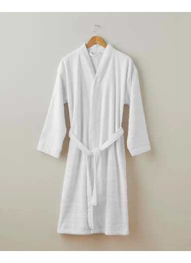 Sandy Stripe Cotton Bathrobe S-M White
