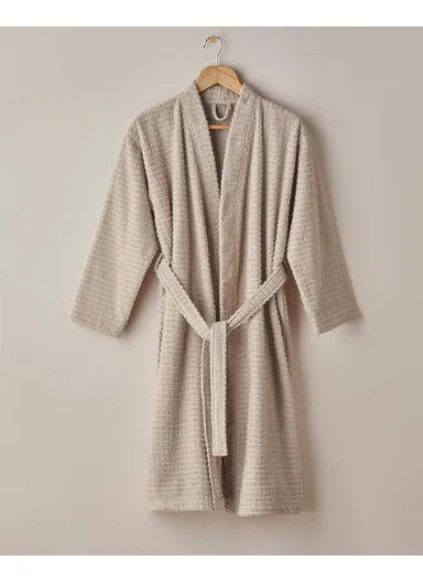 Chequer Cotton Bathrobe S-M Beige