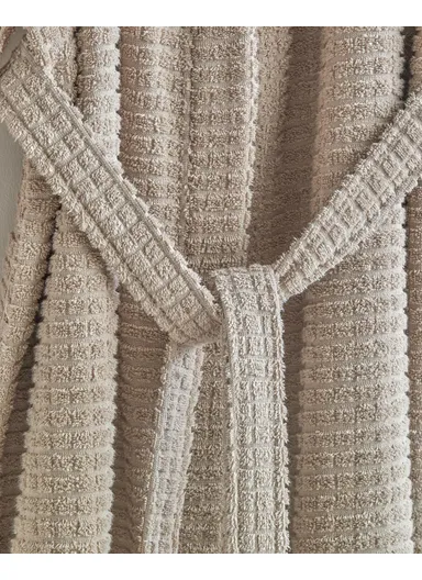 Chequer Cotton Bathrobe S-M Beige