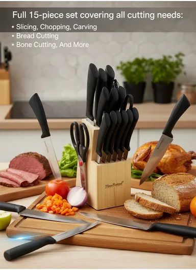 15-Pieces Stainless Steel Knife Set with Wooden Block  (W10 x D13 x H21)cm