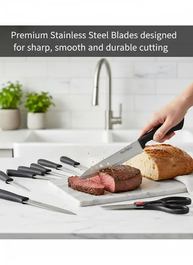 15-Pieces Stainless Steel Knife Set with Wooden Block  (W10 x D13 x H21)cm