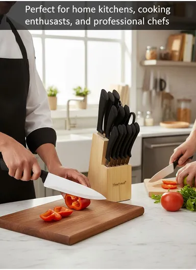 15-Pieces Stainless Steel Knife Set with Wooden Block  (W10 x D13 x H21)cm