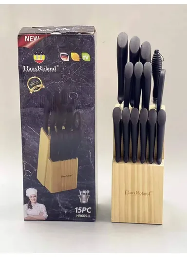 15-Pieces Stainless Steel Knife Set with Wooden Block  (W10 x D13 x H21)cm