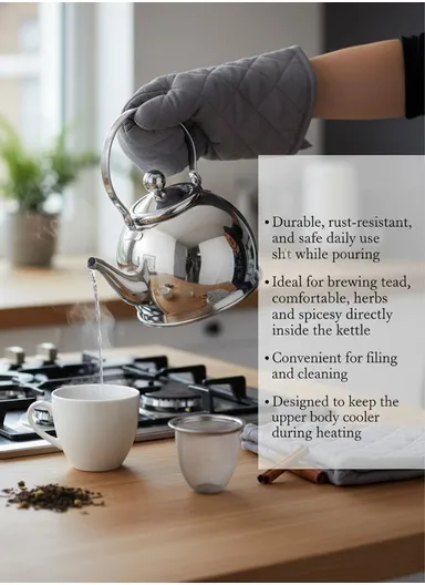 1.0L Stainless Steel Tea Kettle with Ergonomic Handle HR710-1