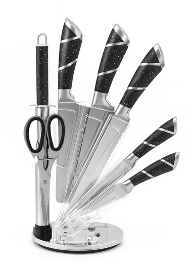 8-Pieces Stainless Steel Knife Block Set with Acrylic Holder (H23 × D15)cm - Black