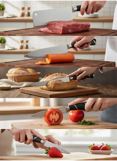 8-Pieces Stainless Steel Knife Block Set with Acrylic Holder (H23 × D15)cm - Black