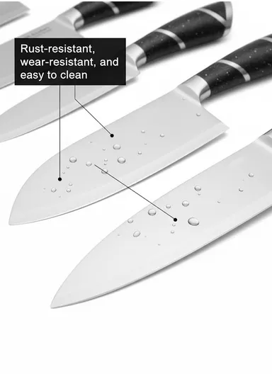 8-Pieces Stainless Steel Knife Block Set with Acrylic Holder (H23 × D15)cm - Black