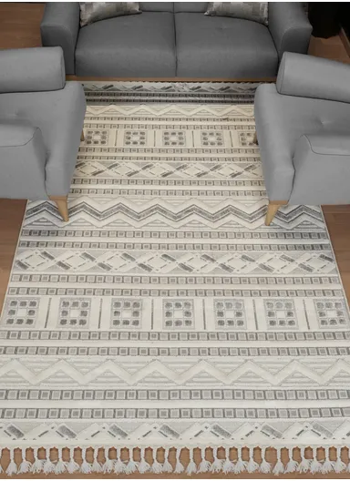 160x230cm Silk Thread Carpet - White &amp; Grey