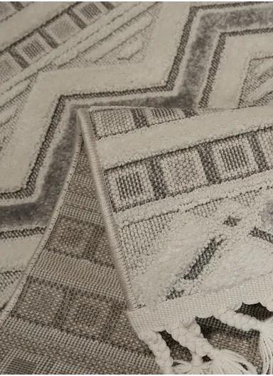 160x230cm Silk Thread Carpet - White &amp; Grey