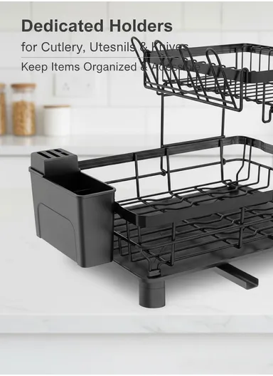 Multifunction One-Tier Kitchen Dish Drying Rack with Cutlery Holder (W48.5 x D32.5 x H15.5)cm