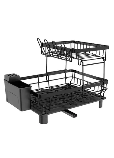 Multifunction Two-Tier Kitchen Dish Drying Rack with Cutlery Holder (W48.5 x D32.5 x H33)cm