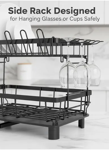 Multifunction Two-Tier Kitchen Dish Drying Rack with Cutlery Holder (W48.5 x D32.5 x H33)cm