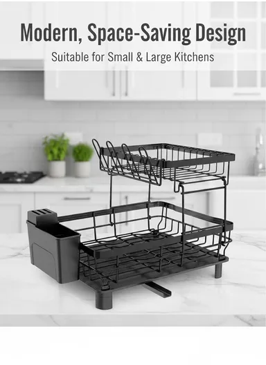 Multifunction Two-Tier Kitchen Dish Drying Rack with Cutlery Holder (W48.5 x D32.5 x H33)cm