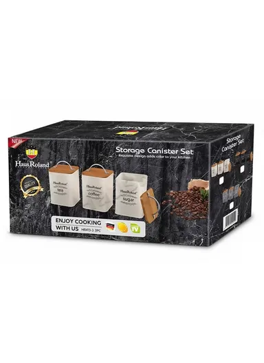 Tea, Coffee &amp; Sugar Storage Canisters With Bamboo Airtight Lids (W9 × D10 × H13.5)cm - Grey