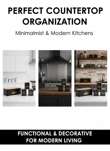 Bread Box With 3-Pieces Tea, Sugar &amp; Coffee Canister Set – Black